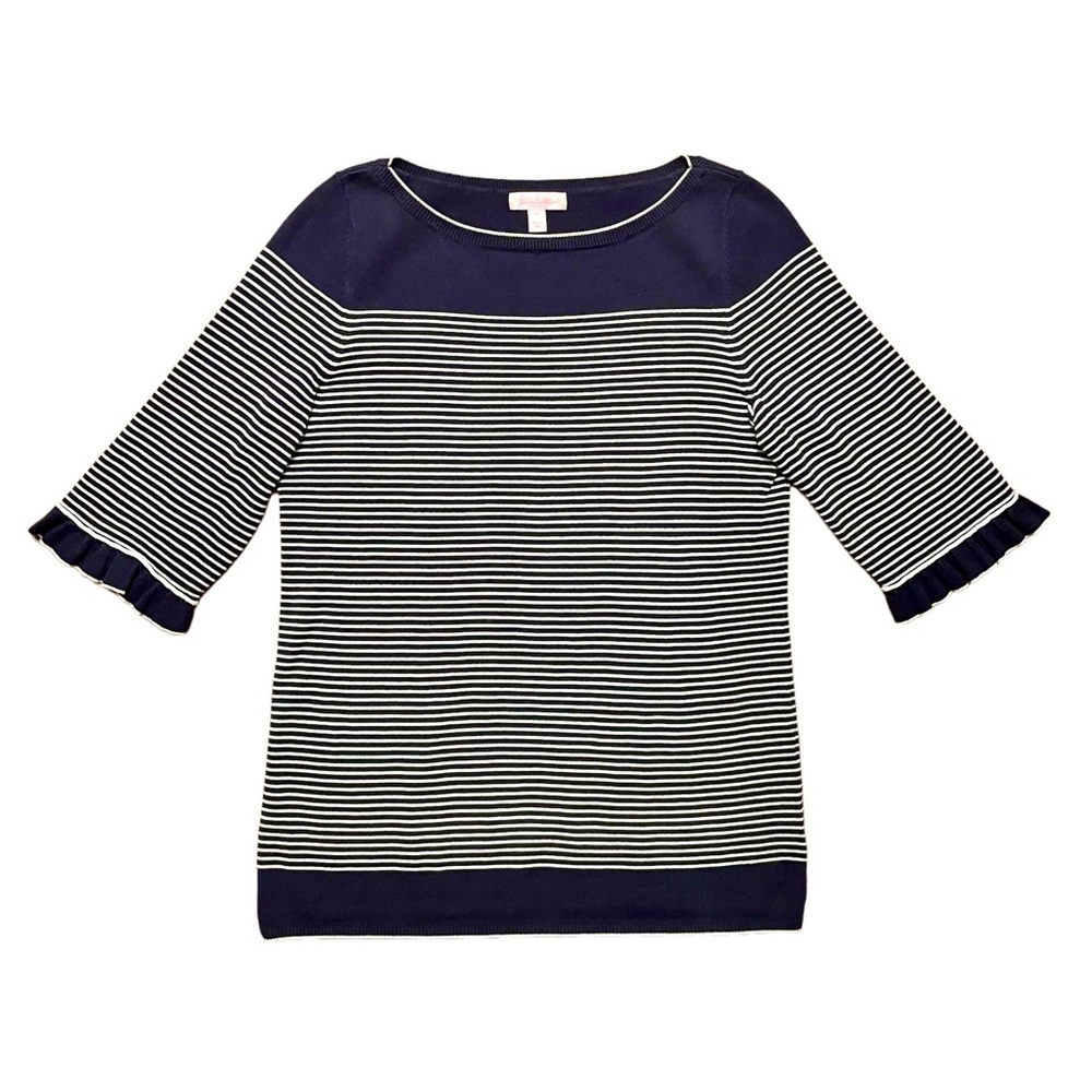 Lilly Pulitzer navy white striped short sleeve sweater size M